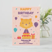 Leuke hand getrokken kat Verjaardag uitnodiging ka (Staand voorkant)