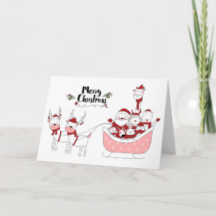 Leuke Hand getrokken Kerstman met Dieren Kerstmis Feestdagen Kaart