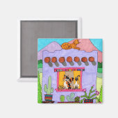 Leuke Hand getrokken Paarse Adobe House Cats Deser Magneet (Voorkant / Achterkant)