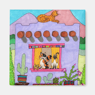 Leuke Hand getrokken Paarse Adobe House Cats Deser Magneet
