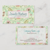 Leuke Hand getrokken retro bloemen groen & beige Visitekaartje (Voorkant / Achterkant)