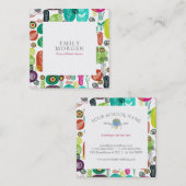 Leuke Hand getrokken Retro Bloemen Kinderen Onderw Vierkante Visitekaartje (Voorkant / Achterkant)