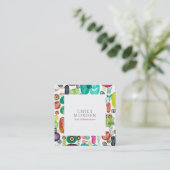 Leuke Hand getrokken Retro Bloemen Kinderen Onderw Vierkante Visitekaartje (Staand voorkant)