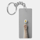 Leuke hand kat met bloem sleutelhanger (Voorkant Links)