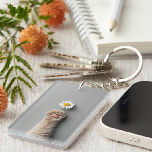 Leuke hand kat met bloem sleutelhanger (Voorkant Rechts)
