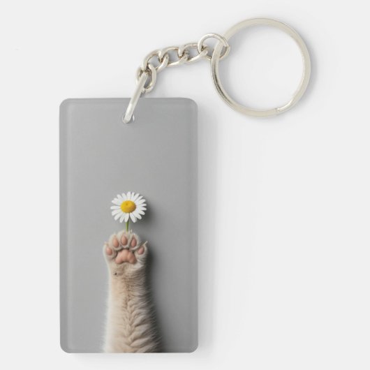 Leuke hand kat met bloem sleutelhanger (achterkant)