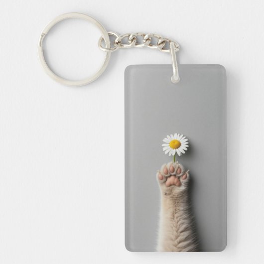 Leuke hand kat met bloem sleutelhanger (Voorkant)