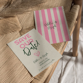 Leuke handgeschreven grillige pastel zomerbruiloft save the date