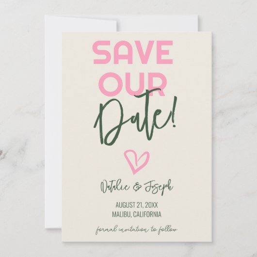 Leuke handgeschreven grillige pastel zomerbruiloft save the date (Voorkant)