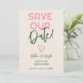 Leuke handgeschreven grillige zomer foto bruiloft save the date (Staand voorkant)