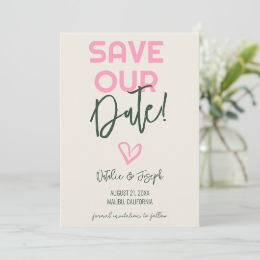 Leuke handgeschreven grillige zomer foto bruiloft save the date (Staand voorkant)