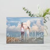 Leuke handgeschreven Happy New Year foto Feestdagenkaart (Staand voorkant)