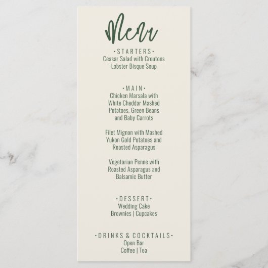 Leuke handgeschreven kleurrijke pastel zomer bruil menu (Voorkant)