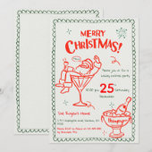 Leuke handgetekende Doodle Prettig Kerstfeest Cock Kaart (Voorkant / Achterkant)