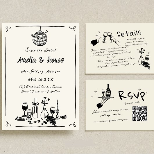 Leuke handgetekende save the date grappige bruilof kaart