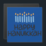 Leuke Hanukkah Menorah Magnetisch Wenskaart<br><div class="desc">Leuke typografie,  prachtige blues met deze "Happy Hanukkah" Square Magnetische 5.25" Card met Envelop. Glanzende afwerking Afmetingen: 5.25 "x5.25"</div>
