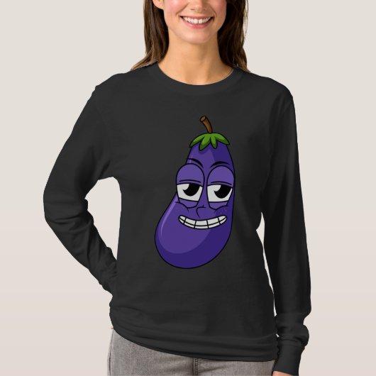 Leuke Happy Aubergine Design voor Fruit Vegetable T-shirt (Voorkant)