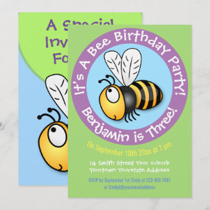 Leuke happy bee cartoon illustratie 3 jaar kaart