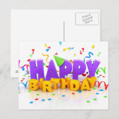 Leuke Happy Birthday Letters paarse & Geel Briefkaart (Voorkant / Achterkant)