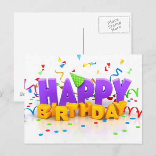 Leuke Happy Birthday Letters paarse & Geel Briefkaart (Voorkant / Achterkant)