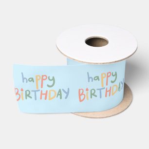 Leuke Happy Birthday Pastel Blauw Kinder Feestlint Satijnen Lint