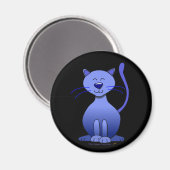 Leuke Happy Blue Lachende Kat op Zwarte Magneet (Voorkant / Achterkant)