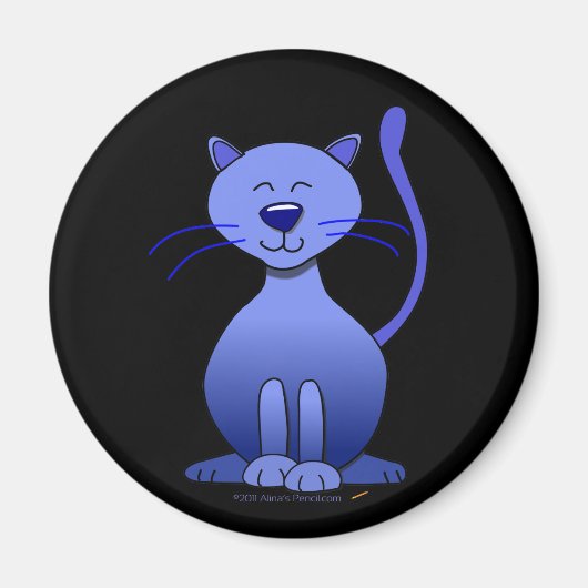Leuke Happy Blue Lachende Kat op Zwarte Magneet (Voorkant)