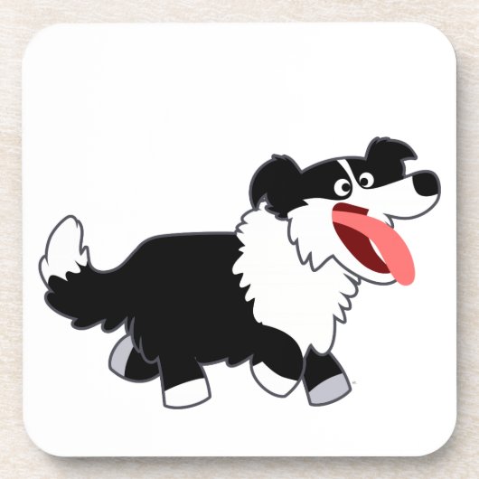 Leuke Happy Cartoon Border Collie Onderzetters Set (Voorkant)