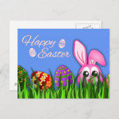 Leuke Happy Easter Bunny en Eggs in Grass Briefkaa Feestdagenkaart (Voorkant / Achterkant)