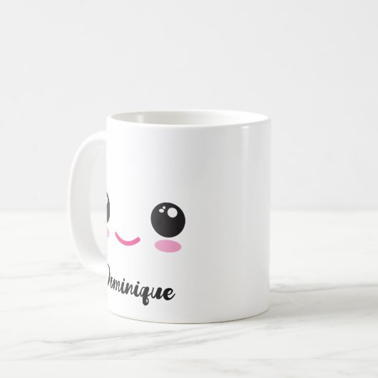 Leuke Happy Kawaii Gezicht -  naam Mok (Voorkant links)