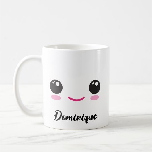 Leuke Happy Kawaii Gezicht -  naam Mok (Links)