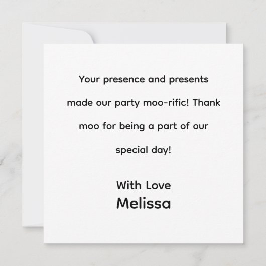 Leuke Happy Koe Boerderij Dier Dank Moo! Bedankkaart (Achterkant)