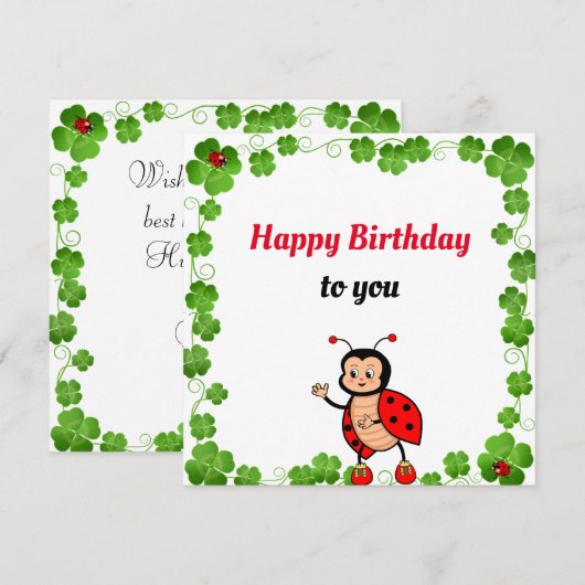 Leuke Happy Ladybug Verjaardag Flat Kaart (Voorkant / Achterkant)