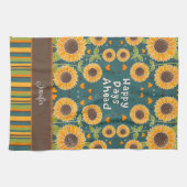 Leuke Happy Sunflower Stripes Custom Naam Stijlvol Theedoek (Horizontaal)