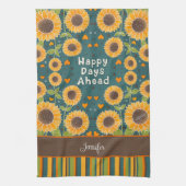 Leuke Happy Sunflower Stripes Custom Naam Stijlvol Theedoek (Verticaal)