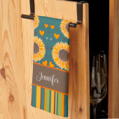 Leuke Happy Sunflower Stripes Custom Naam Stijlvol Theedoek
