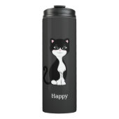 Leuke Happy Tuxedo Kat op Bijna Zwart Thermosbeker (Voorkant)