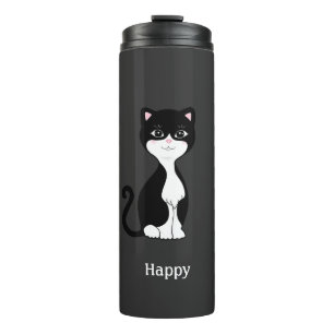 Leuke Happy Tuxedo Kat op Bijna Zwart Thermosbeker