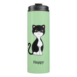 Leuke Happy Tuxedo Kat op Lichtgroen Thermosbeker