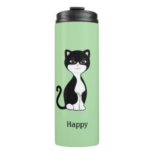 Leuke Happy Tuxedo Kat op Lichtgroen Thermosbeker