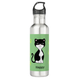 Leuke Happy Tuxedo Kat op Lichtgroen Waterfles