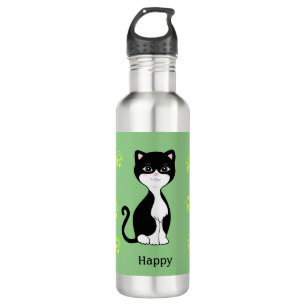 Leuke Happy Tuxedo Kat op Lichtgroen Waterfles