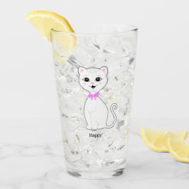 Leuke Happy White Cat Cartoon Glas