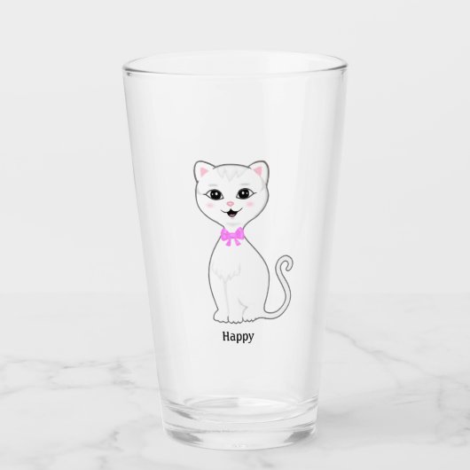 Leuke Happy White Cat Cartoon Glas (Voorkant)