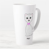 Leuke Happy White Cat Cartoon Latte Mok (Rechterhoek)