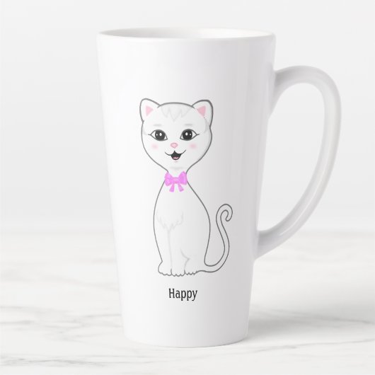 Leuke Happy White Cat Cartoon Latte Mok (Rechts)