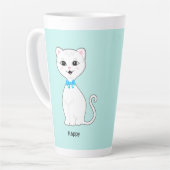 Leuke Happy White Cat op Lichtblauw Latte Mok (Linkerhoek)