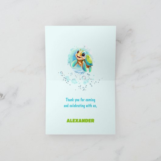 Leuke Happy Zee Turtle Little Boy 1e Verjaardag Bedankkaart (Binnen)