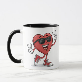 Leuke Hart Cartoon met Zonnebril Funny Mug Design Mok
