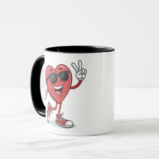 Leuke Hart Cartoon met Zonnebril Funny Mug Design Mok (Voorkant links)